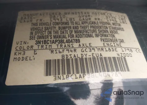 2011 Nissan Versa 1.8S from USA, damaged, VIN 3N1BC1AP3BL404789